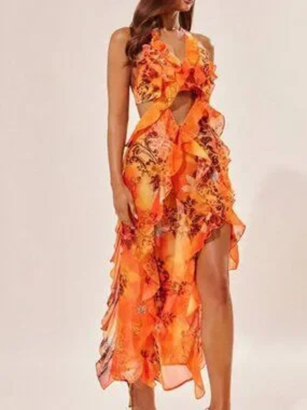 Multicolor Boho Women's Tropical Chiffon Dress High Slit Spaghetti Straps dress